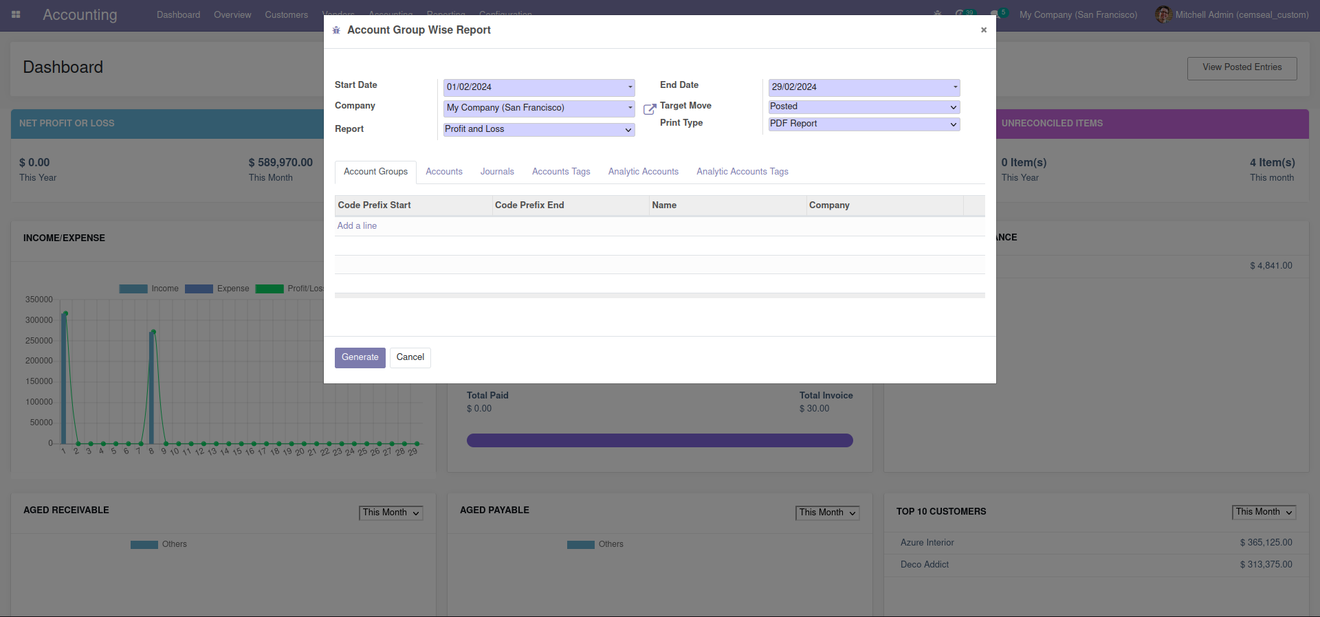 Cemseal Odoo: account-group financial report