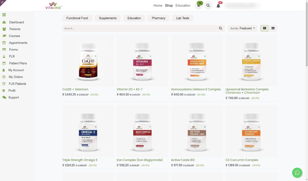 VitaOne e-commerce - functional medicine storefront