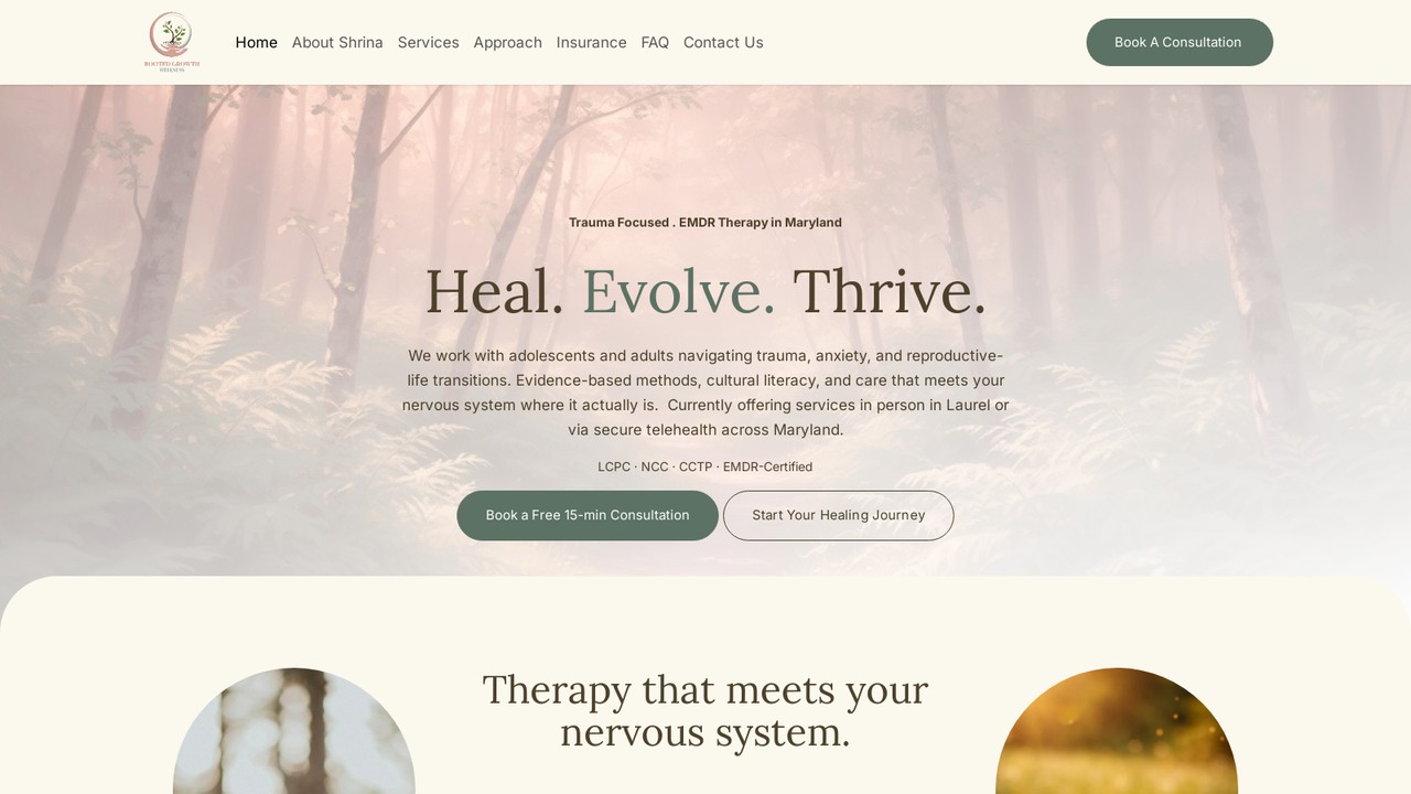 Rooted Growth Wellness website homepage