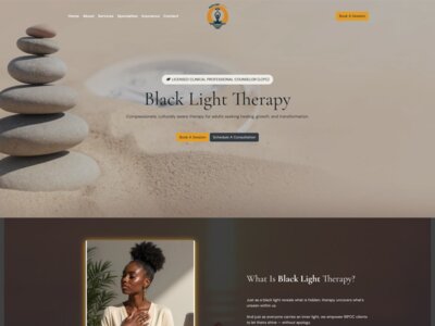 BlackLight Therapy website homepage - brand identity and site built by Entrivis
