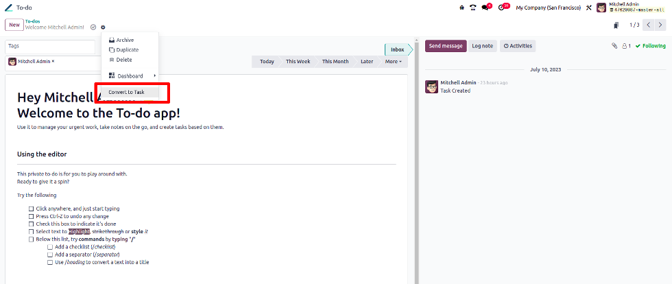 Convert ToDO into Task Odoo 17