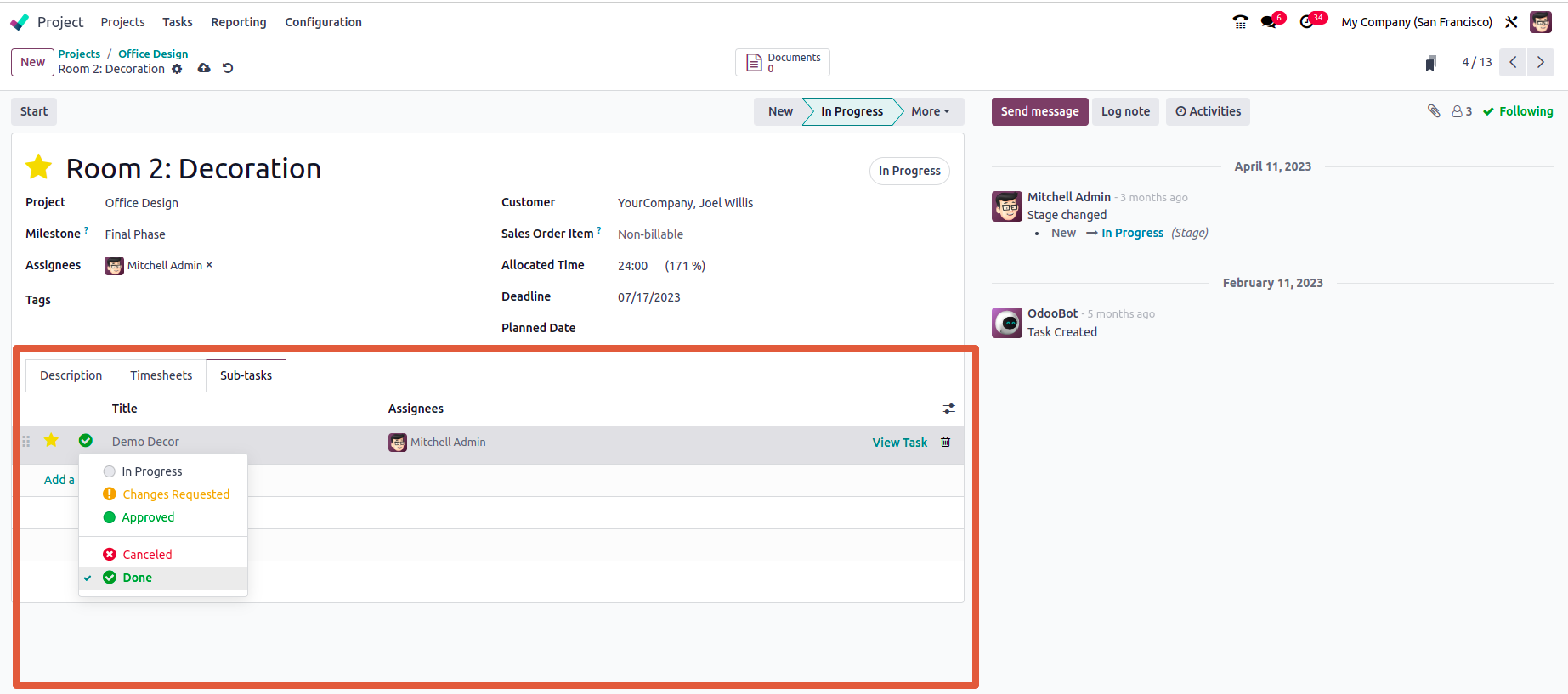 Odoo 17 Subtask