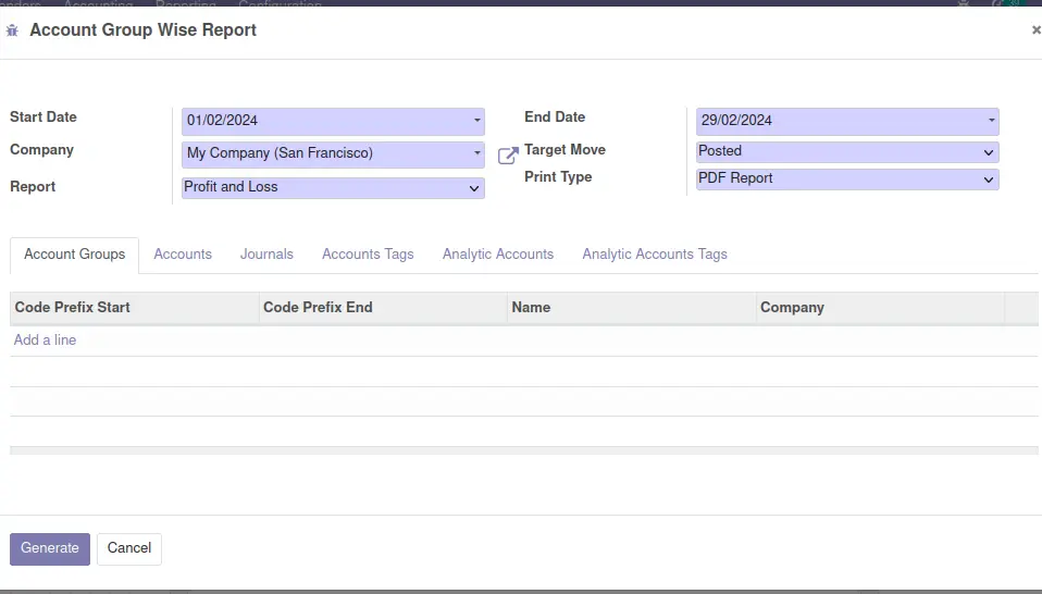 Odoo Accout Group Report